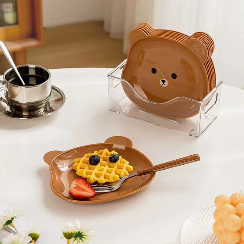 Mini Cute Cartoon Shape Bear Spit Bone Dish Creative Desktop Trash Tray Snack Food Residue Fruit Plate Kawaii Kitchen Tableware (Pack Of 8)