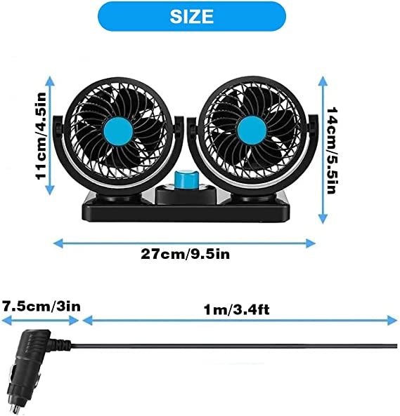 New Double-Ended Car Fan Two Gears and Low Noise 360 Degree Adjustment Car Fan