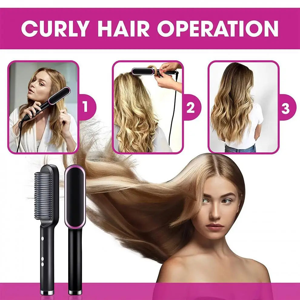 2 in 1  Straightener Brush Hair Curler & Straightener For Women (random Color)