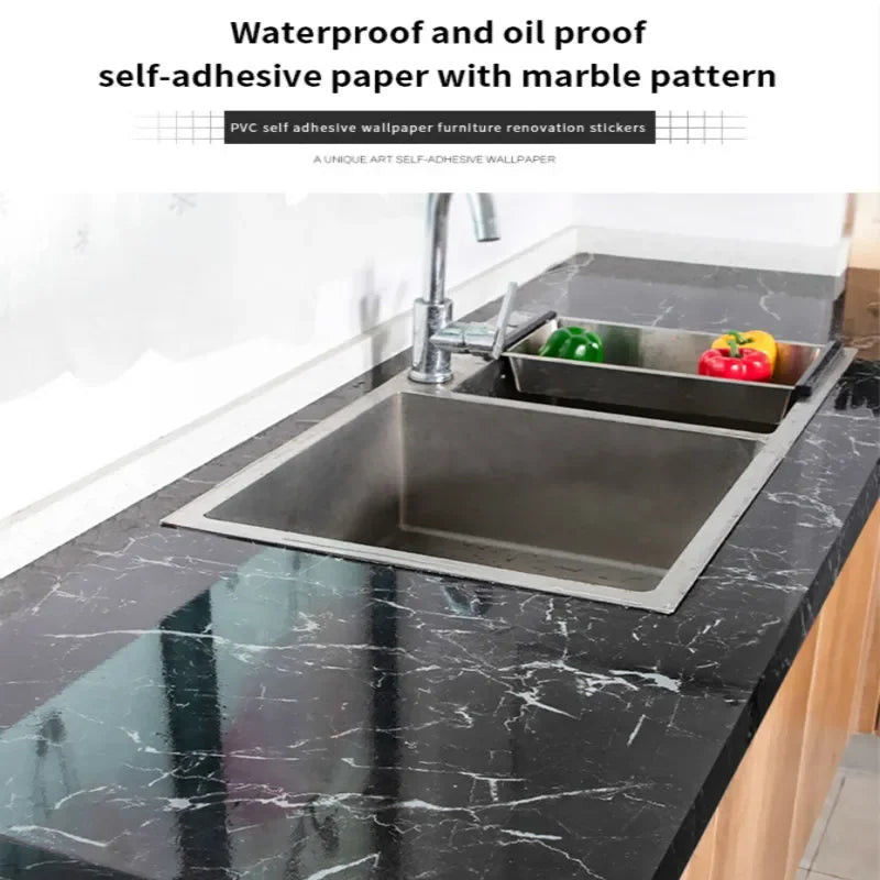 Waterproof Black Marble Self Adhesive Wallpaper Vinyl Film for Bathroom and Kitchen